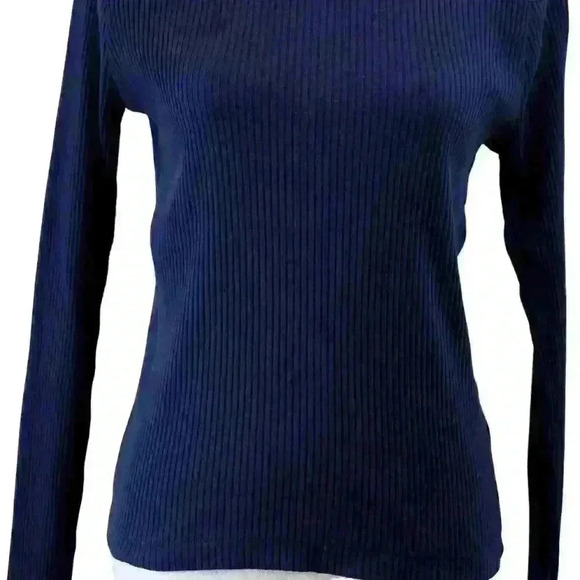 J.Crew Navy Blue Lettuce Edge Ribbed Long Sleeve Turtleneck Size Small - Picture 3 of 9